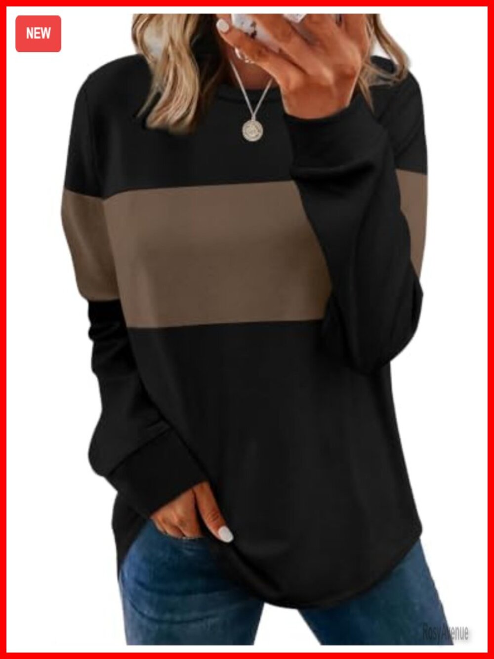 Womens Long Sleeve Tunic Sweatshirt Loose Fit Curved Hem Side Slit Pullover